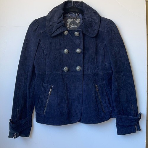 Guess Jeans Womens Double Breasted Suede Jacket in Navy Blue XS - Picture 2 of 10