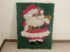 Vintage Christmas Santa Claus Finished Completed Framed Wall Hanging Latch Hook