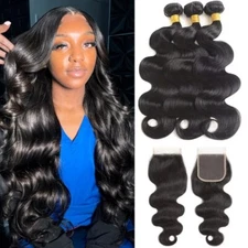 Body Wave Human Hair Bundles With ClosureBrazilian 3 Bundles with 4x4 Free Part 