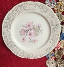 Vintage Homer Laughlin PLate Pink Wild Rose & Delicate Intricate Gold Filigree