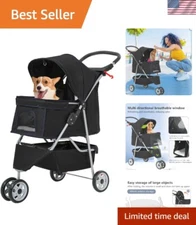 Luxury 3-Wheel Pet Stroller - Foldable Dog & Cat Stroller with Storage Basket