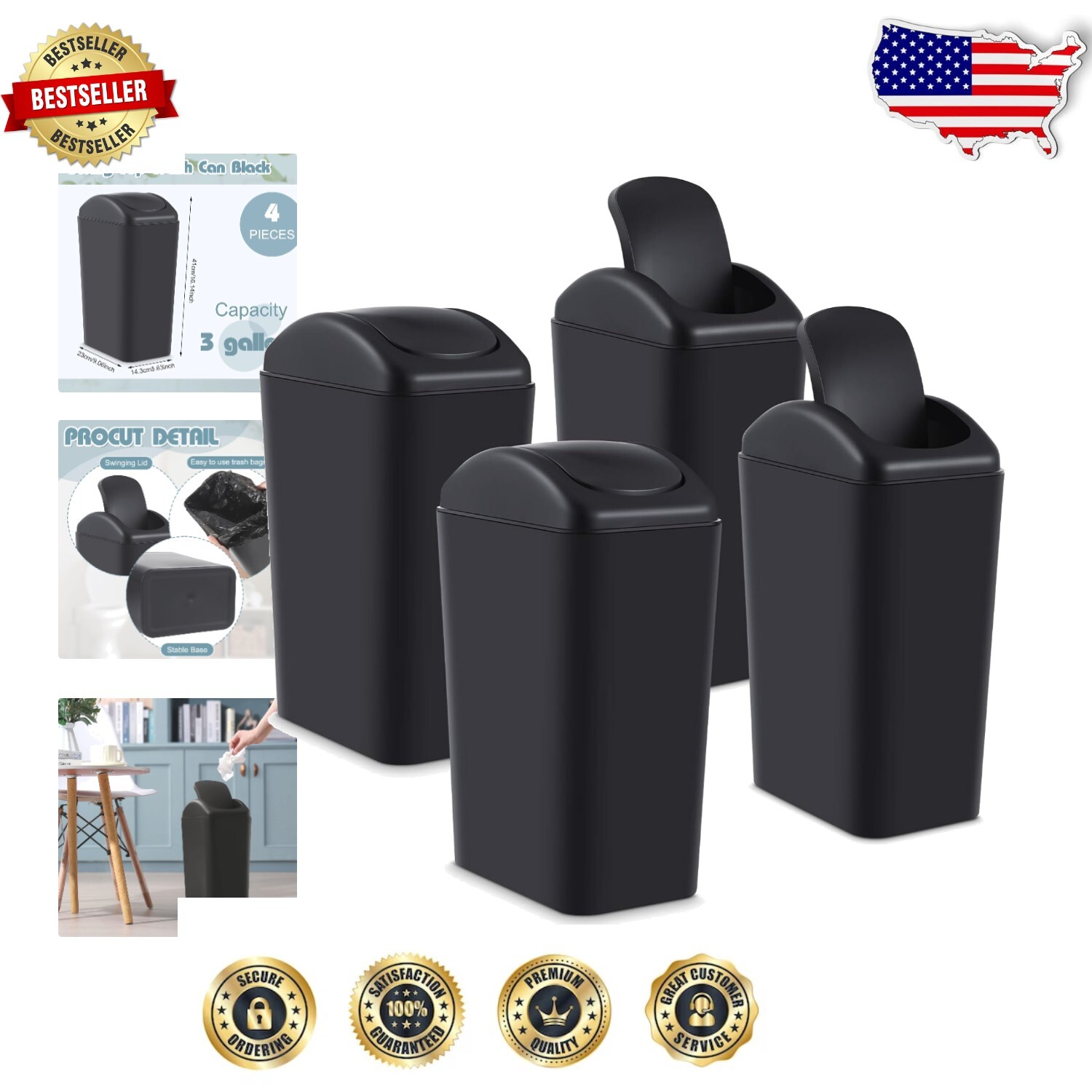 Durable 3 Gallon Garbage Cans with Lid – Perfect for Every Room in Your Home