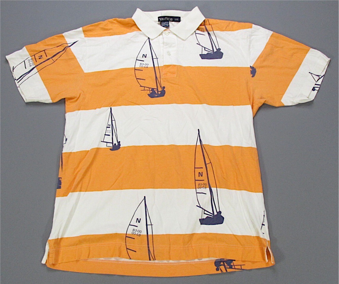 希少 90s' Nautica Sailng polo Rare VTG NAUTICA Sailboats Sailing Boats Striped Polo Shirt 90s