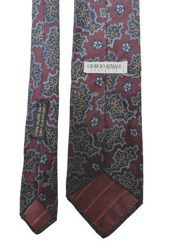 Vintage Giorgio Armani Cravatte 100% Silk Art Deco Tie Burgundy Gold Coral
