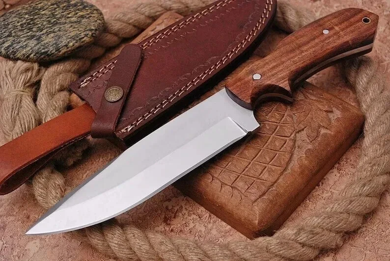 CUSTOM HANDMADE D2 TOOL STEEL HUNTING BOWIE KNIFE CAMPING KNIFE W/SHEATH