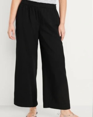 Old Navy NEW Black High Waisted Crinkle Gauze 100% Cotton Pull On Ankle Pants 2X