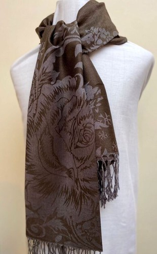 Women's Pashmina Scarf Shawl – Purple Beige Paisley, 70% Cashmere 30% Silk, Soft