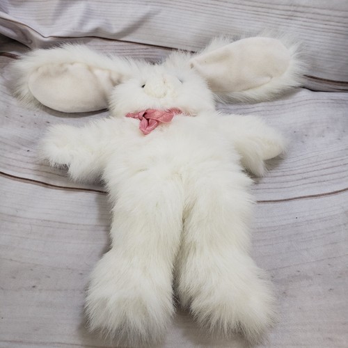 Pier 1 Rabbit Plush Stuffed Toy Fluffy White Pink Bow Bunny 12 Inch - Picture 3 of 7