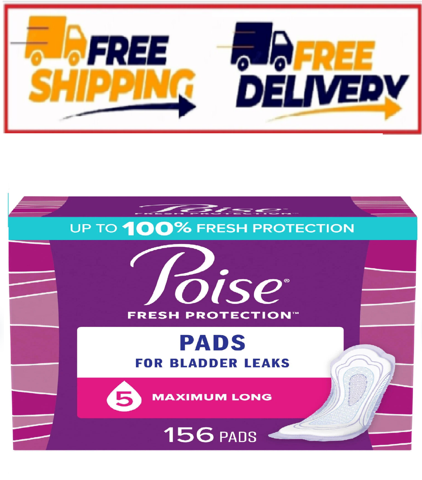 Poise Incontinence & Postpartum Pads, Maximum Absorbency, Long (156 ct