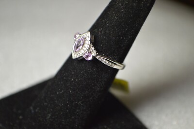 0,65ct Madagaskar lila Saphir / Zirkon Ring Platin über Feinsilber Gr. 6 