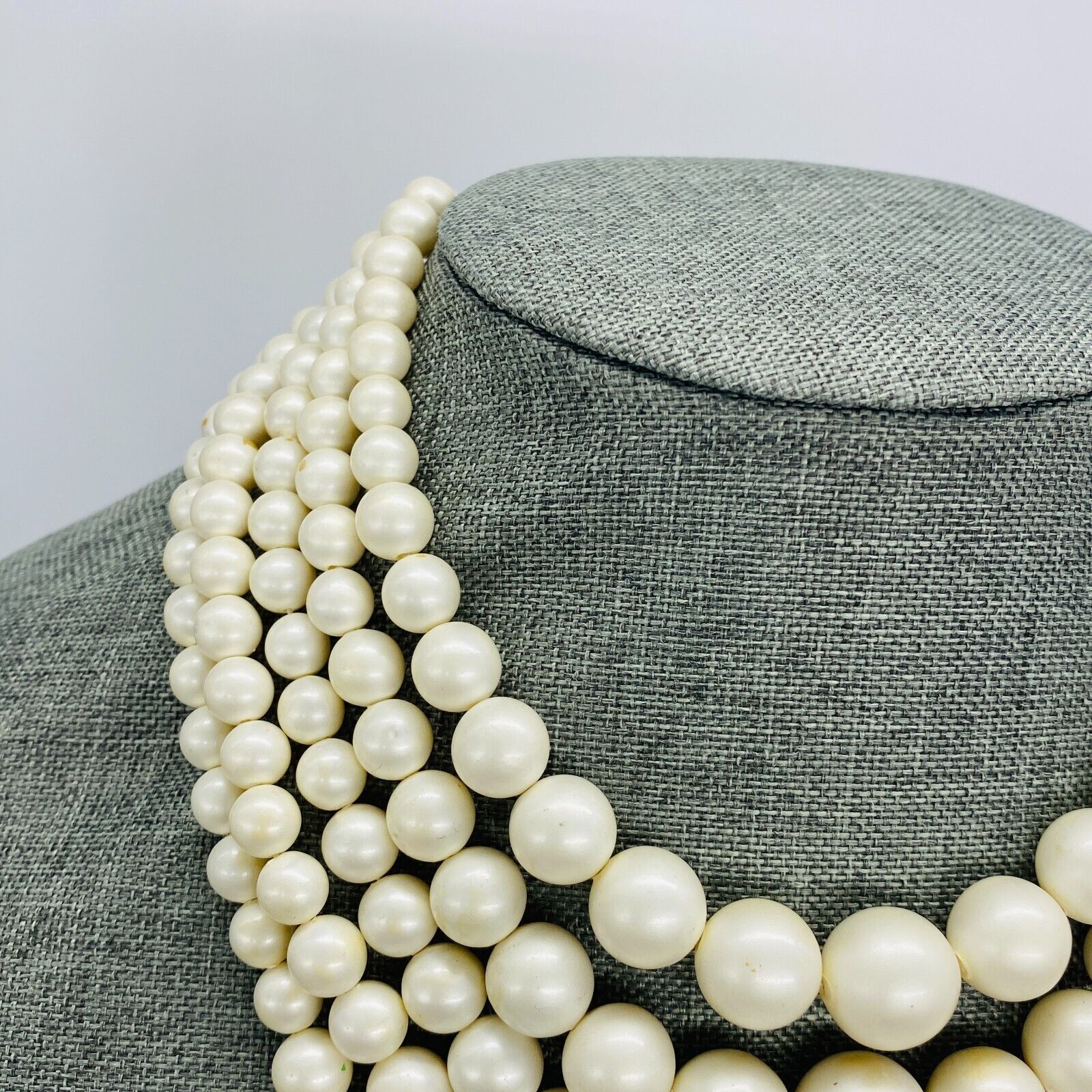 Vintage Multi Strand Necklace White Beaded Statem… - image 4