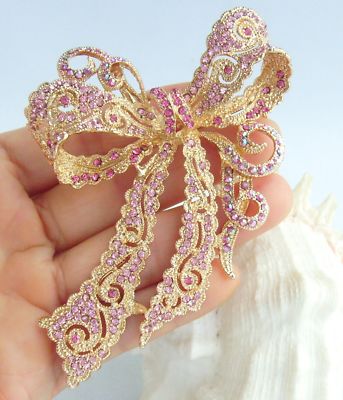 Elegant 4.13'' Bowknot Bow Bridal Brooch Pin Pendant Austrian Crystal EE05823
