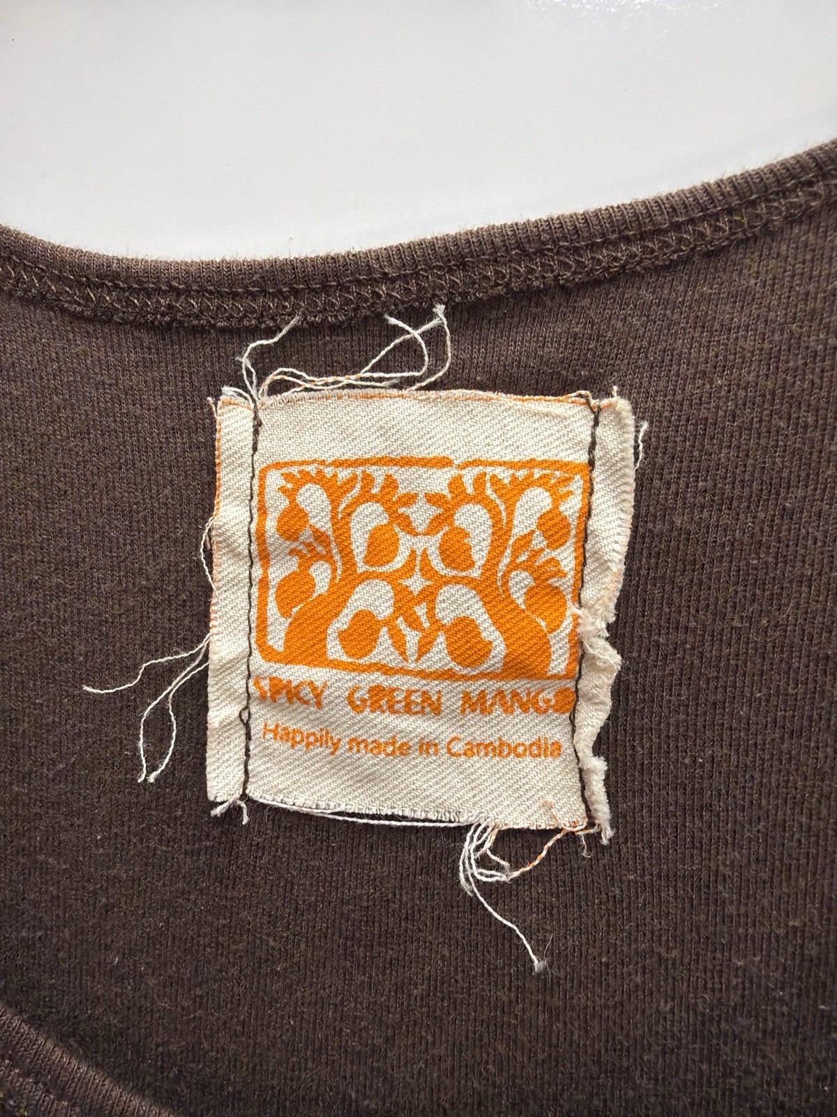 Spicy Green Mango Brown Applique Flower Sleeveless Jersey Dress Boho Women's Med thumbnail 3