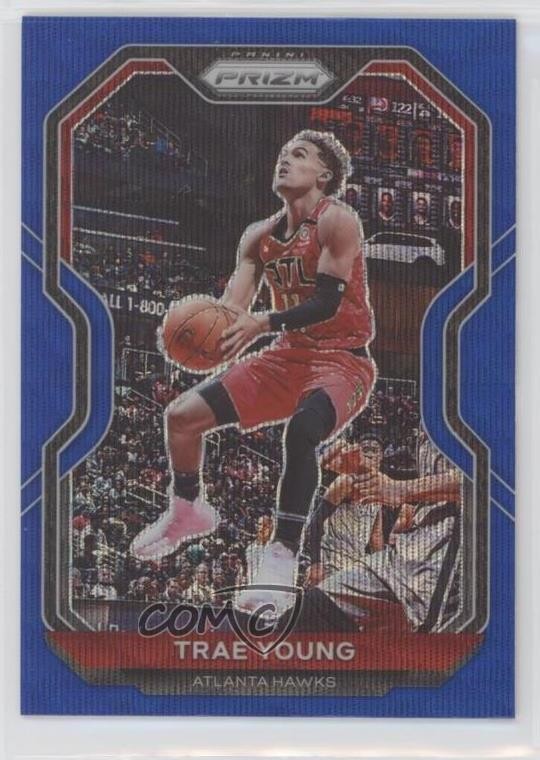 2020-21 Panini Prizm Blue Wave Prizm Trae Young #64 7c5