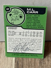 1977-78 M.L. CARR ON CARD AUTO TOPPS #47 AUTOGRAPH