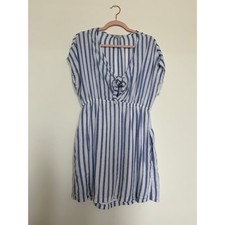 Rails Charlotte Dress Blue & White Stripe | Tie Front Linen Blend | Size Medium