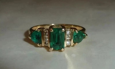 2.20 Ct Emerald Natural Emerald & Diamond Wedding Ring 14k Yellow Gold 8