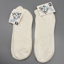 2 Pair VTG Cotton Blend Quarter Ankle Socks Size 9-11 White Sports Sox 90s USA