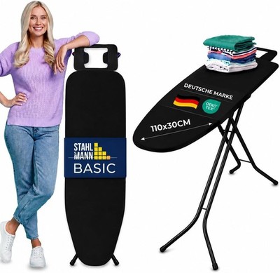 STAHLMANN Bügelbrett 110x30cm schwarz höhenverstellbar klappbar Bügeleisenablage
