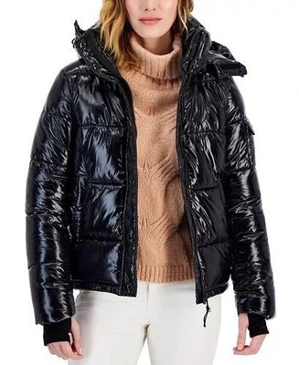 S13 Lacquer Ella Hooded Puffer Jacket Women's XL Onyx Zip/Snap Closure L/S