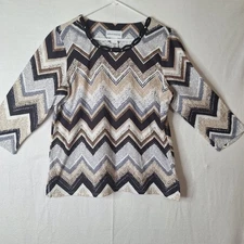 ALFRED DUNNER WOMENS PULLOVER TOP 3/4 SLEEVE ROUND NECK MULTI COLOR SIZE SMALL