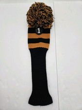 Vtg Knit Pom Pom Ray Cook Golf Club Head Cover #1 Orange Black Stripe