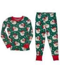 Greentop Gifts Holiday Kids 2 Piece Pajamas Green With Santa Face Boys/Girls