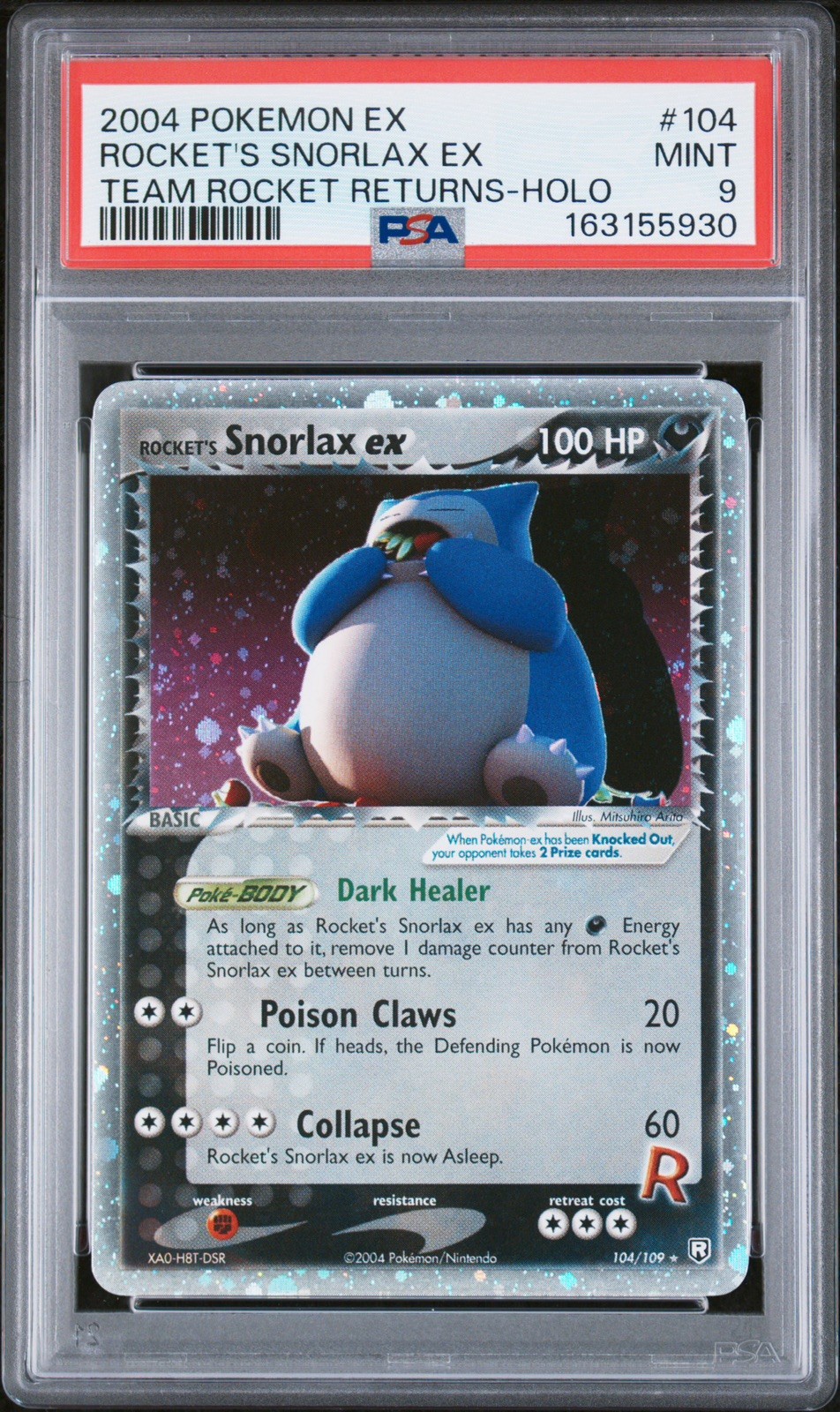 2004 POKEMON EX TEAM ROCKET RETURNS #104 ROCKET'S SNORLAX EX HOLO PSA 9