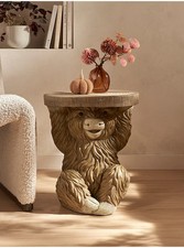 Brown Highland Cow Side Table Resin Animal Accent Table 36x36x42cm