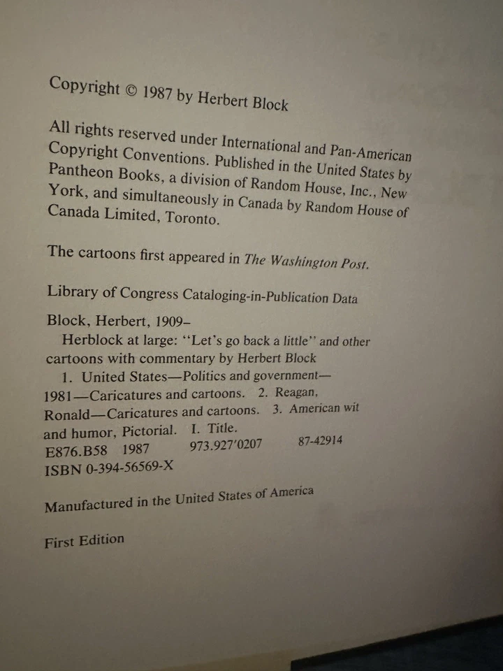 Herblock At Large by Herbert Block *Signed First Edition* 1987 HB/DJ - Image 4 of 4