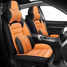 Universal Car Seat Covers Front Back Seats Waterproof Nappa Leather Orange Universal Car Seat Covers Front Back Seats Waterproof Nappa Leather Orange
