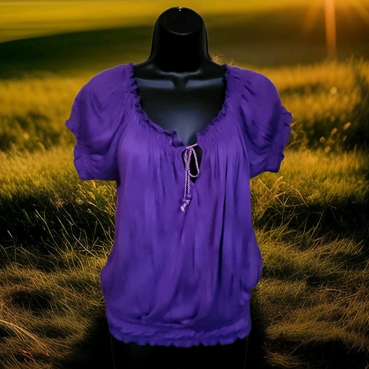 Derek Heart Purple Peasant Top for Women Small Off Shoulder EUC