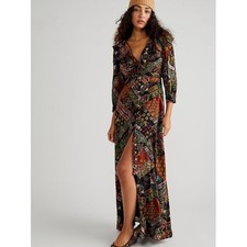 New Free People Lennon Maxi Dress  $168 X-SMALL Black Combo Vintage Insp Print