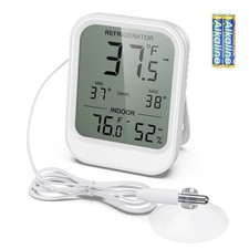 AMIR Digital Fridge Thermometer with Probe, LCD Display, Max/Min White
