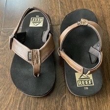 Reef Boys Grom Little Twinpin Sandals Brown Flip Flops Size 7/8 Pre-Owned Good