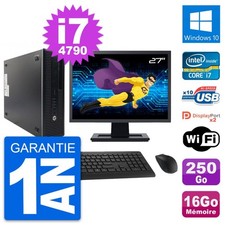 PC HP 600 G1 SFF Ecran 27" Intel i7-4790 RAM 16Go Disque 250Go Windows 10 Wifi