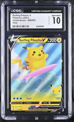 Surfing Pikachu V *CGC 10* Holo *Celebrations* #8 *2021* Pokemon