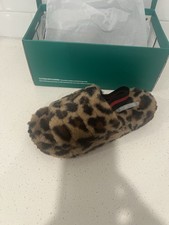 Lauren Lorraine Plush Leopard print faux fur slippers with red and black accents