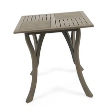 31.5'' Outdoor Acacia Wood Table with Teak Finish, Weathered Steel Accents, and