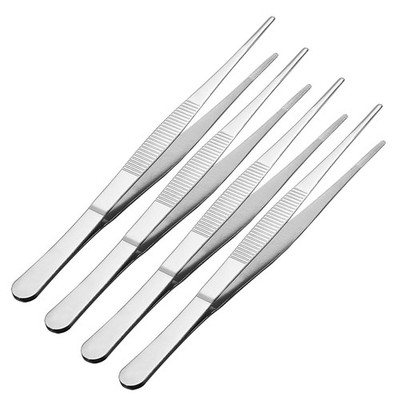 4 Pcs 8-Inch Stainless Steel Straight Blunt Tweezers Serrated Tip