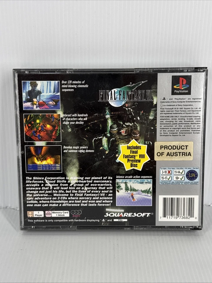 Final Fantasy VII Platinum PS1 PlayStation 1 Game Manual Case & Bonus Disc - Image 2 of 4