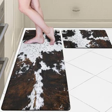 Cowhide Kitchen Rugs and Mats Set of 2 Western Kitchen Decor Anti Fatigue Cus...