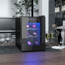 Mini Drinks and Wine Fridge, Freestanding Wine Cooler Fridge, 8 Bottle, Black