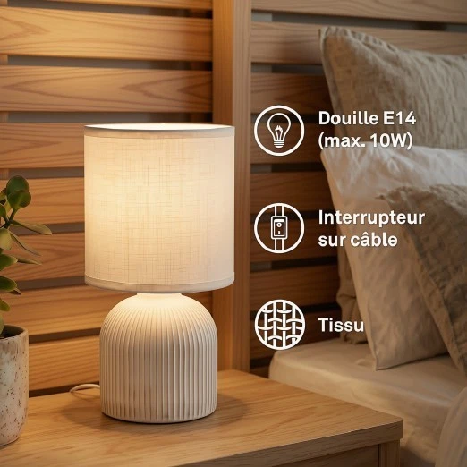 Lampe de chevet design beige moderne avec abat-jour tissu déco élégante neuve - Photo 1/4