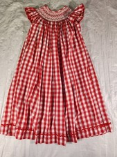 Vintage Girl Smocked Auctions Red White Gingham Dress 7