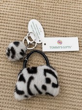 Grey Faux Fur Spotted Bag Charm Keychain NWT New With Tags