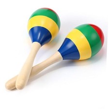 2 Pcs Wooden Maracas Wooden Hand Percussion Rattles Colorful Classic Color