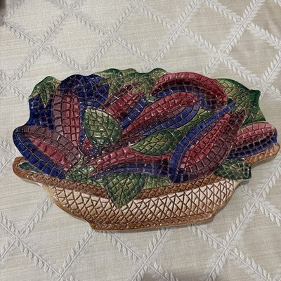Ceramiche Italy Leonardo  Eggplant On Bowl  Mosaic Style Trivet/Wall Hanging