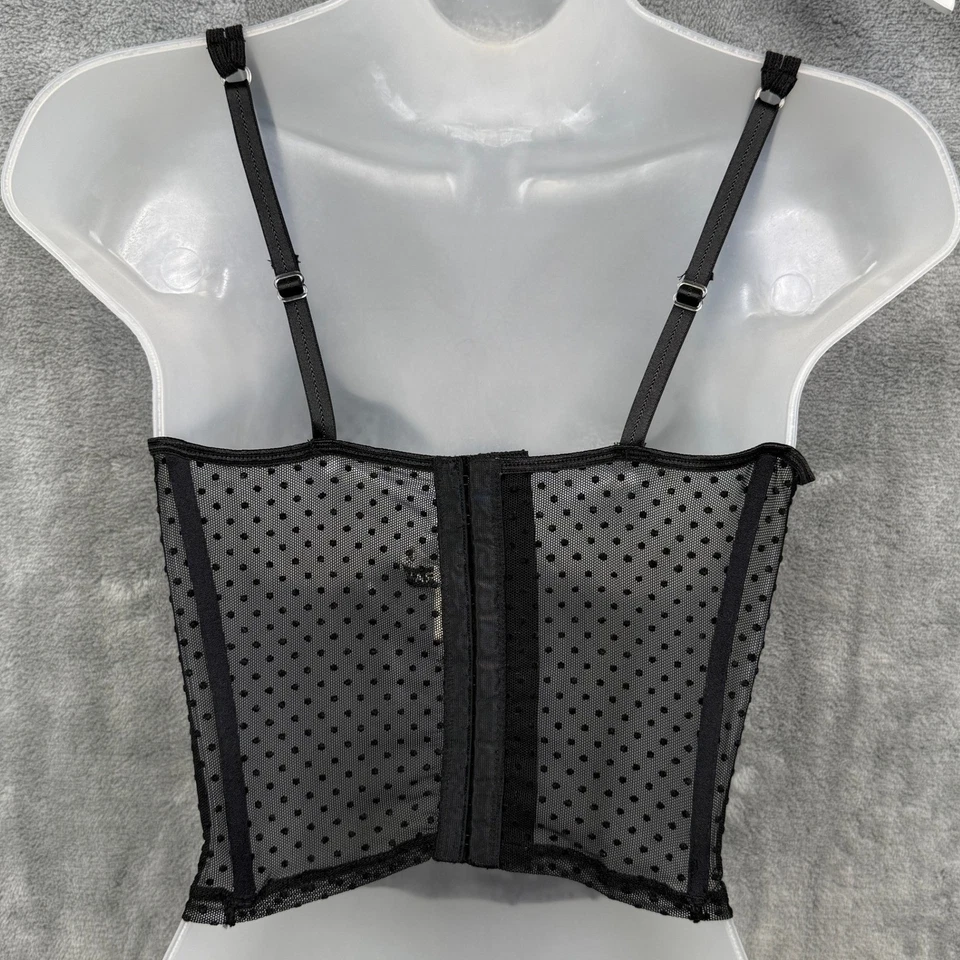 RAMPAGE Sheer Swiss Dot Boned Corset Top Camisole Black VTG 90s Y2K Sz M - Image 4 of 4
