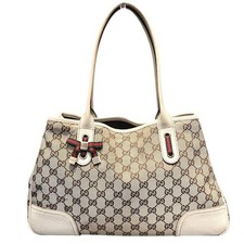 GUCCI Tote bag GG canvas leather Beige Vintage Authentic From Japan